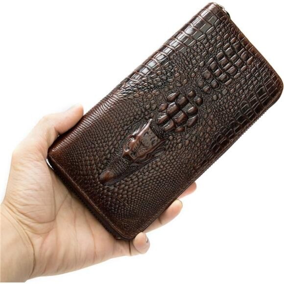 Genuine Leather Cool Long Wallets for Men Personalized Zip Around Wallet - Picture 6 of 8